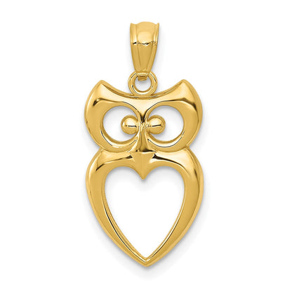 14K Gelbgold 14K Gold Poliert Ausgeschnitten Eule Anhänger