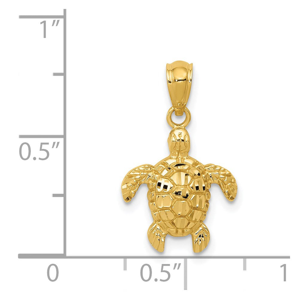 14K Gelbgold 14K Gold Poliert und Strukturiert Diamantiert Schildkröte Anhänger