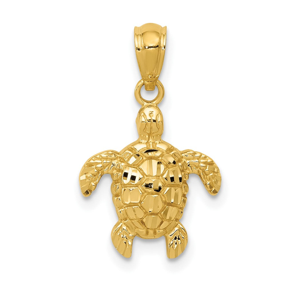 14K Gelbgold 14K Gold Poliert und Strukturiert Diamantiert Schildkröte Anhänger