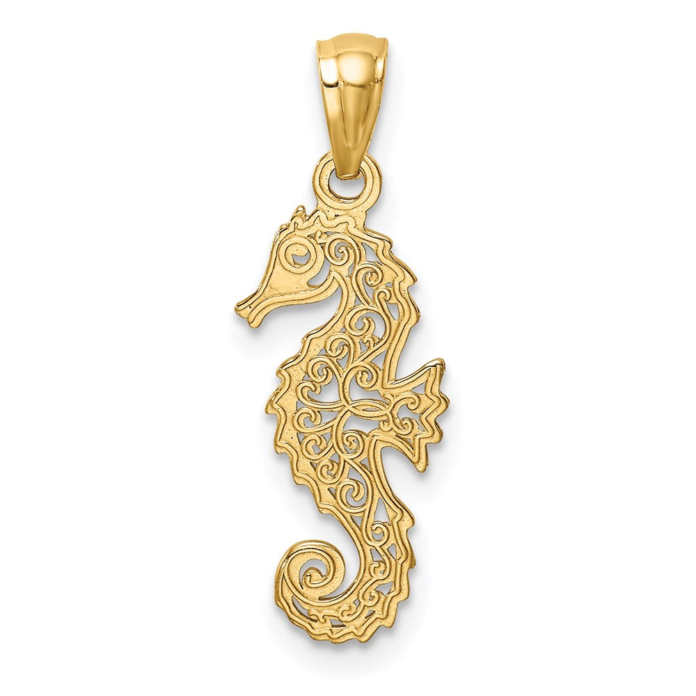 14K Gelbgold 14K Gold Poliert Filigran Seepferdchen Anhänger