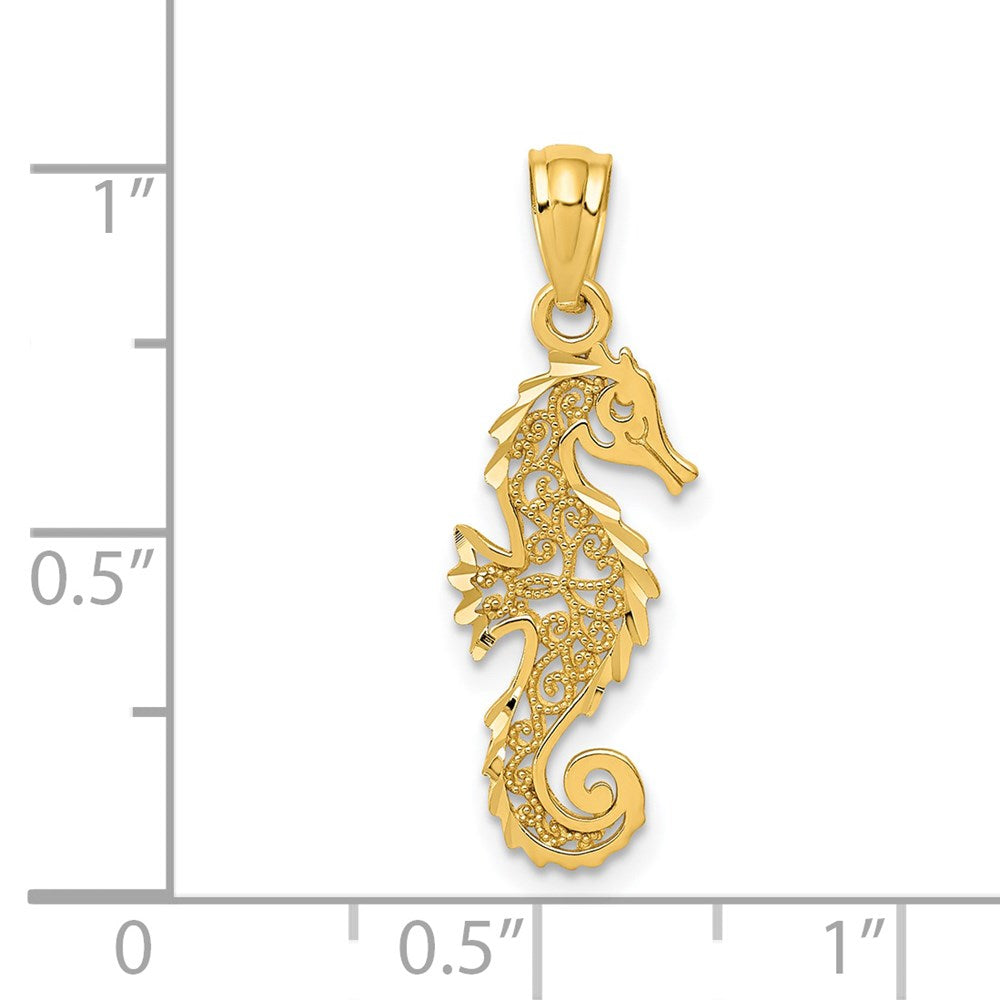 14K Gelbgold 14K Gold Poliert Filigran Seepferdchen Anhänger