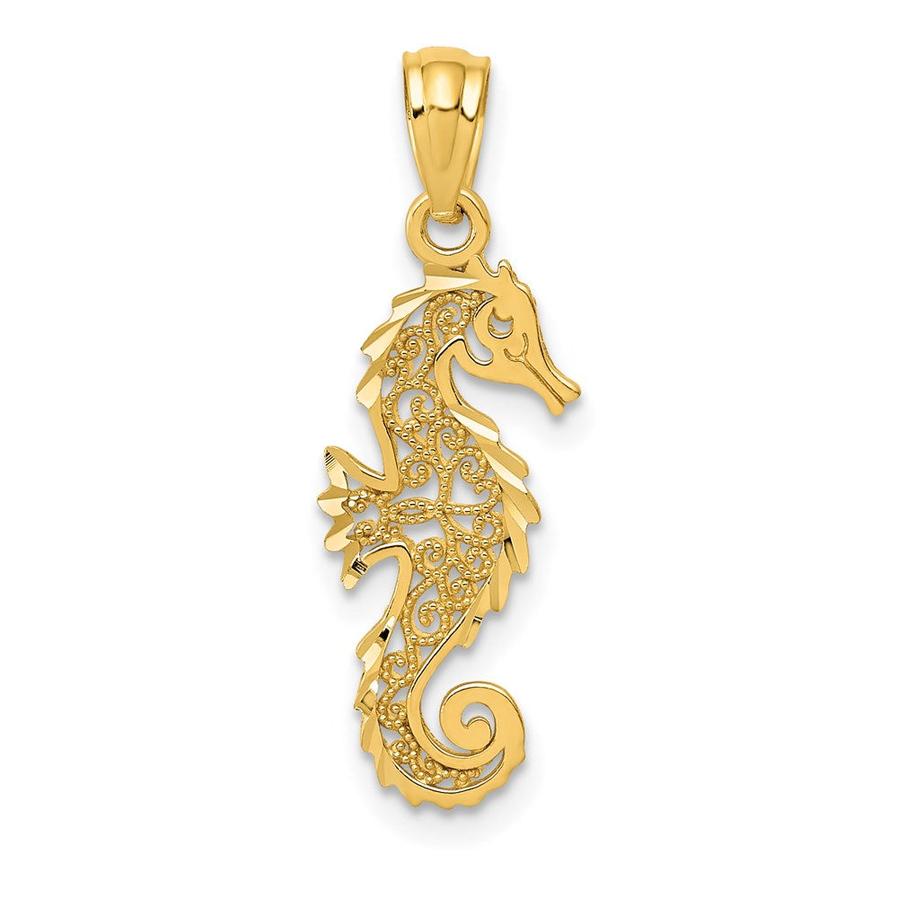 14K Gelbgold 14K Gold Poliert Filigran Seepferdchen Anhänger