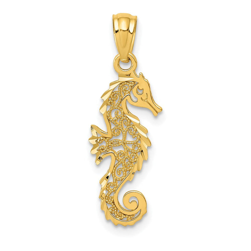 14K Gelbgold 14K Gold Poliert Filigran Seepferdchen Anhänger