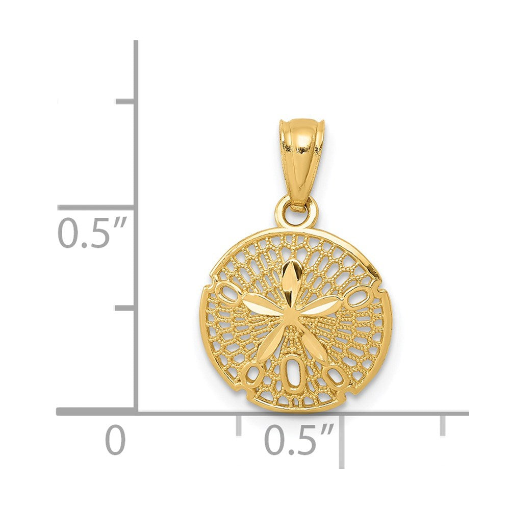 14K Gelbgold 14K Gold Poliert Filigran Sand Dollar Anhänger