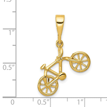 14K Gelbgold polierter 3D-Fahrrad-Anhänger