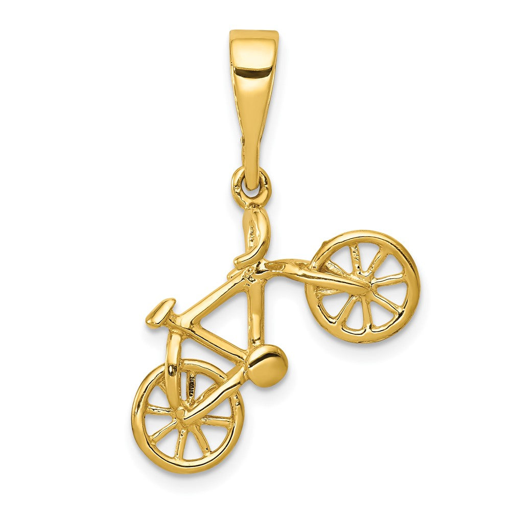 14K Gelbgold polierter 3D-Fahrrad-Anhänger