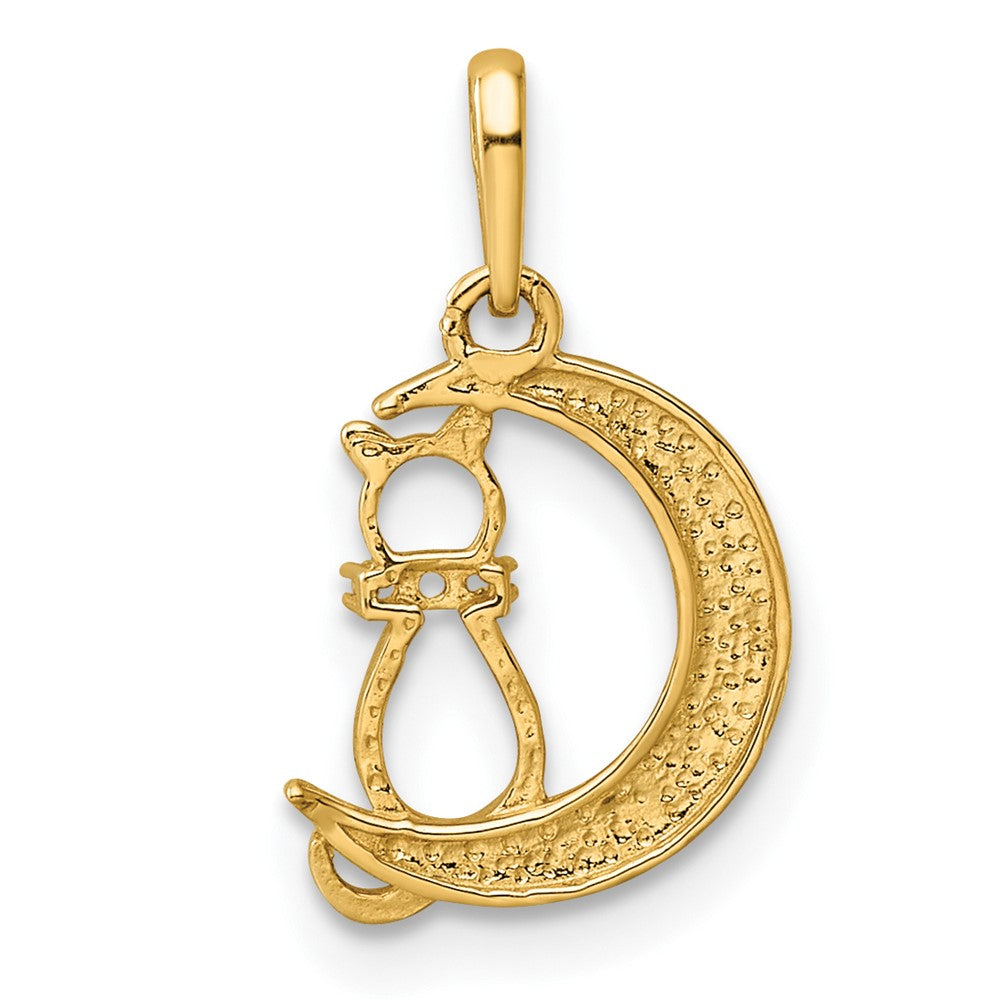 14K Gelbgold 14K Childrens Zirkonia Katze und Mond Anhänger