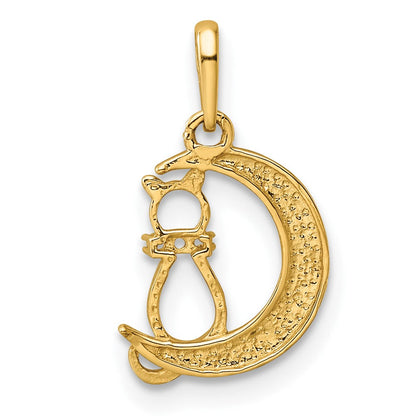 14K Gelbgold 14K Childrens Zirkonia Katze und Mond Anhänger