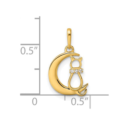 14K Gelbgold 14K Childrens Zirkonia Katze und Mond Anhänger