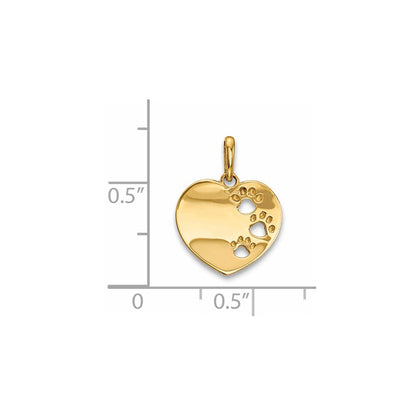 14K Gelbgold 14K Childrens Herz mit Pawprints Anhänger