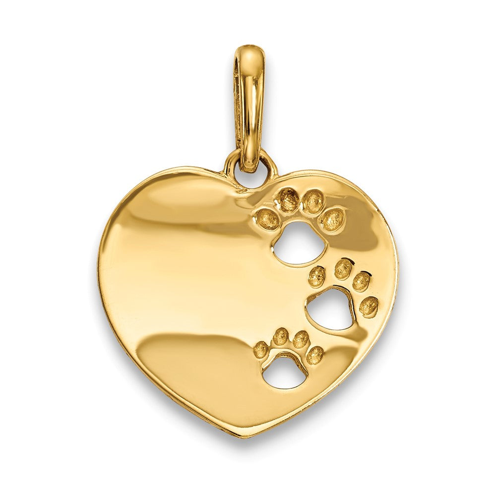 14K Gelbgold 14K Childrens Herz mit Pawprints Anhänger