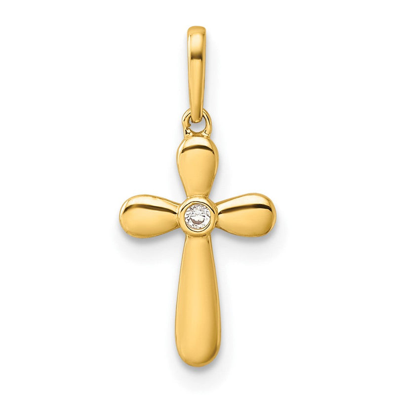 14K Gelbgold 14K Childrens Zirkonia Kreuz Anhänger