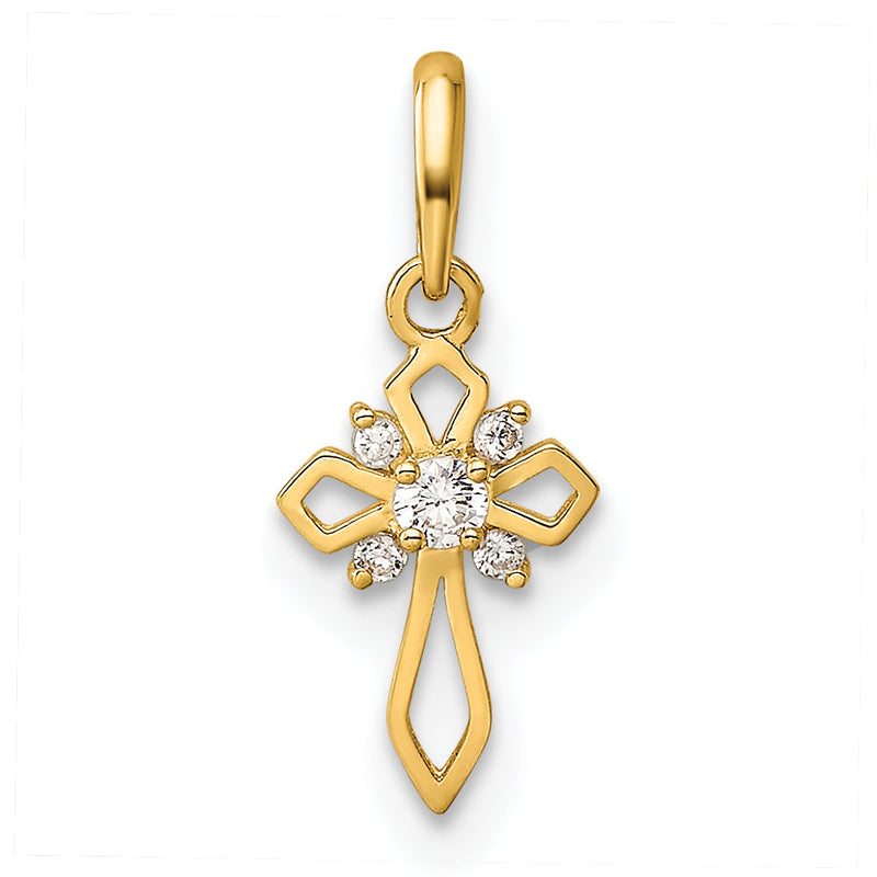 14K Gelbgold Childrens Fantasie Zirkonia Kreuz Anhänger