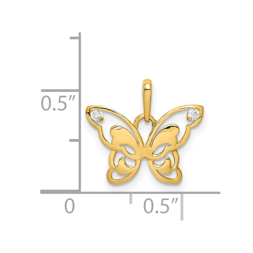 14K Gelbgold 14K Poliert Zirkonia Schmetterling Anhänger