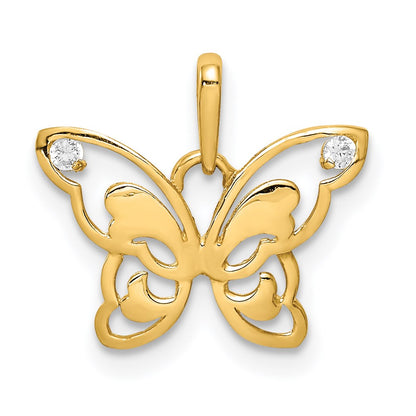 14K Gelbgold 14K Poliert Zirkonia Schmetterling Anhänger