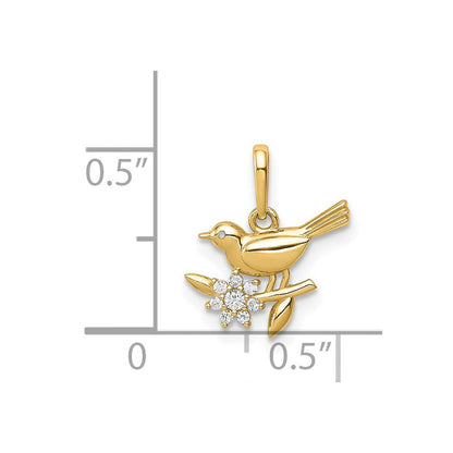 14K Gelbgold 14K Vogel auf A Branch Zirkonia Anhänger