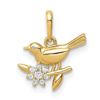 14K Gelbgold 14K Vogel auf A Branch Zirkonia Anhänger