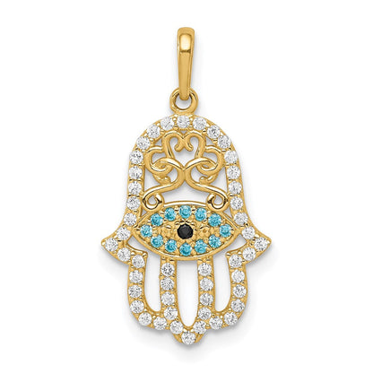 14K Gelbgold 14K Multi-colored Zirkonia Hamsa Anhänger