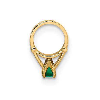 14K Gelbgold 14K 3d Ring mit Dunkel Grün Glas Stein Charm