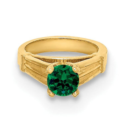 14K Gelbgold 14K 3d Ring mit Dunkel Grün Glas Stein Charm