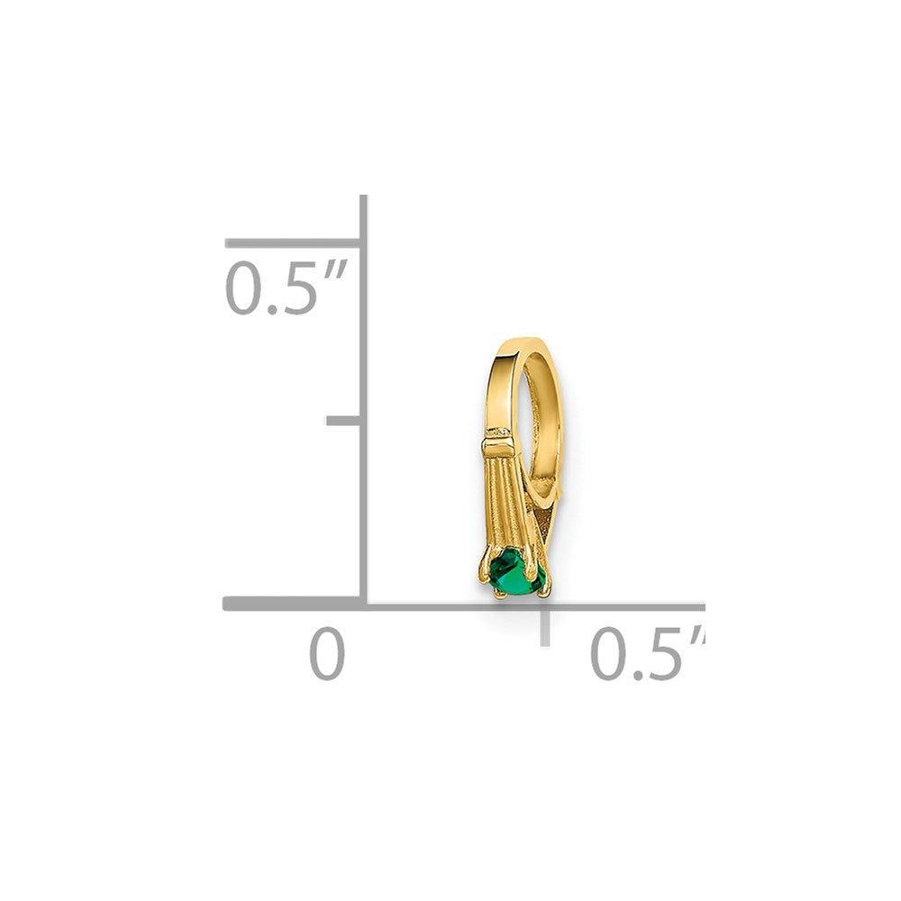 14K Gelbgold 14K 3d Ring mit Dunkel Grün Glas Stein Charm