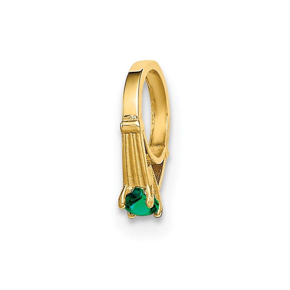 14K Gelbgold 14K 3d Ring mit Dunkel Grün Glas Stein Charm