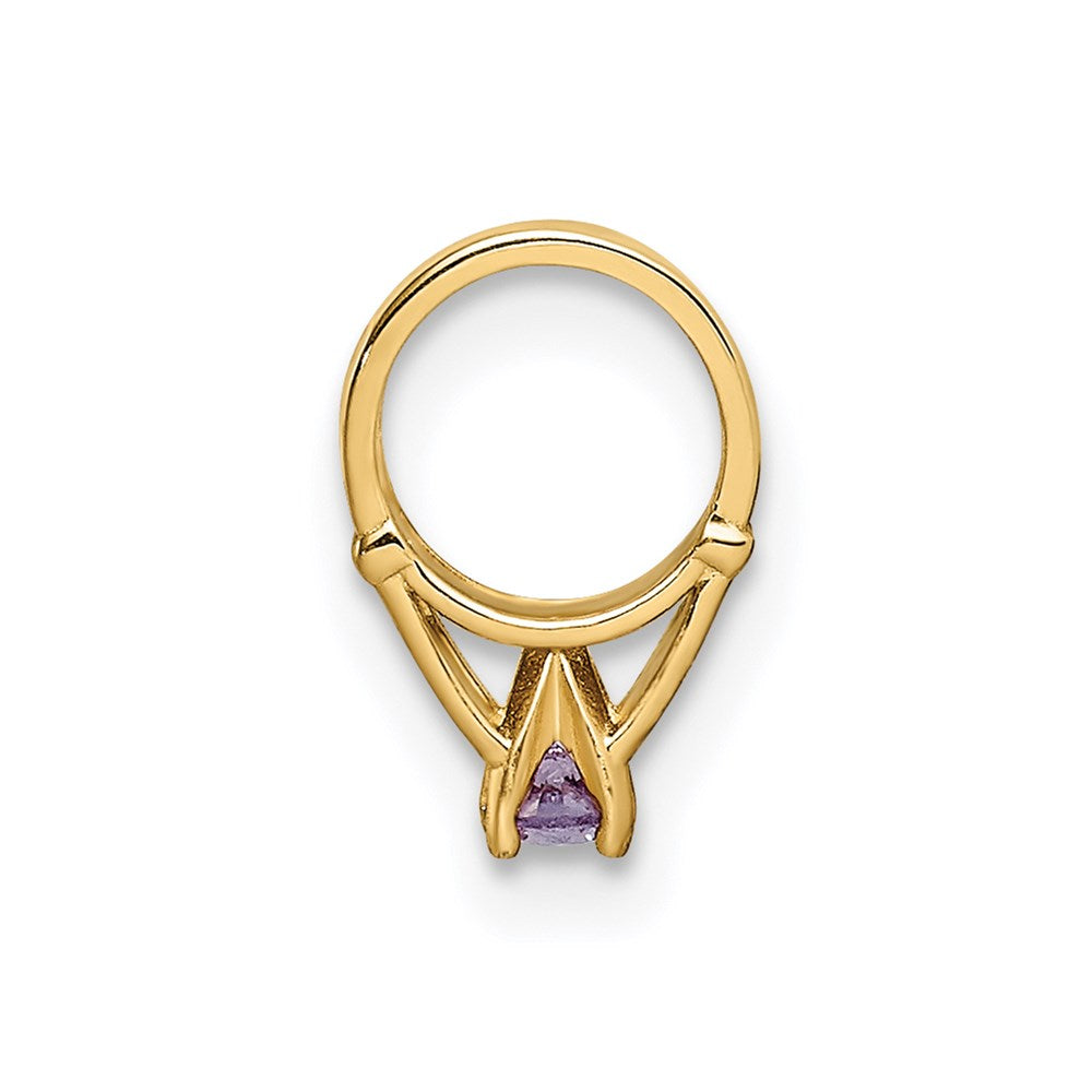 14K Gelbgold 14K 3d Ring mit Dunkel Lila Zirkonia Charm