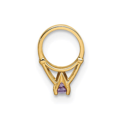 14K Gelbgold 14K 3d Ring mit Dunkel Lila Zirkonia Charm