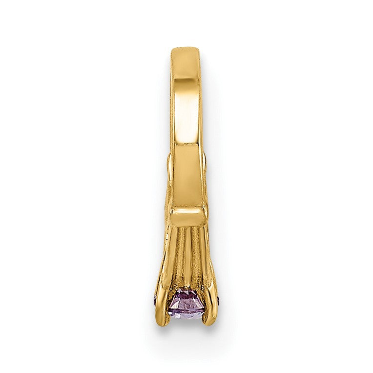 14K Gelbgold 14K 3d Ring mit Dunkel Lila Zirkonia Charm