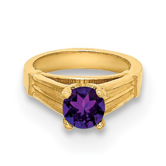 14K Gelbgold 14K 3d Ring mit Dunkel Lila Zirkonia Charm