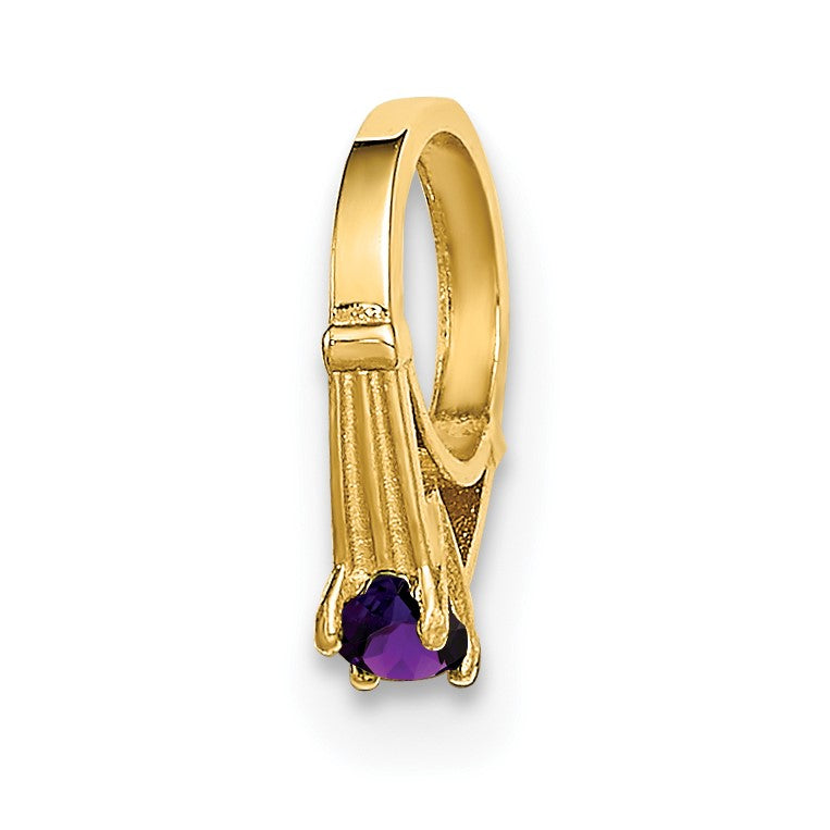 14K Gelbgold 14K 3d Ring mit Dunkel Lila Zirkonia Charm