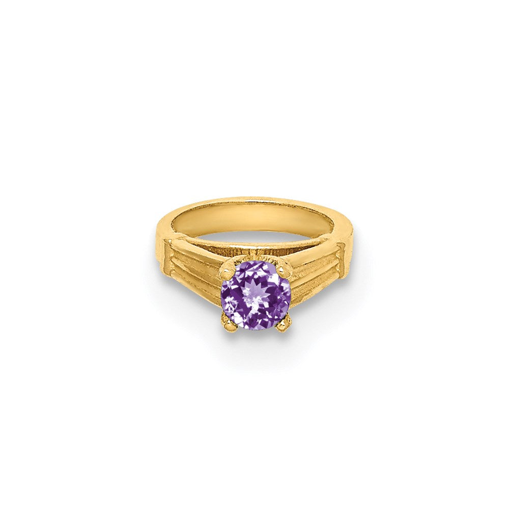14K Gelbgold 14K 3d Ring mit Licht Lila Zirkonia Charm