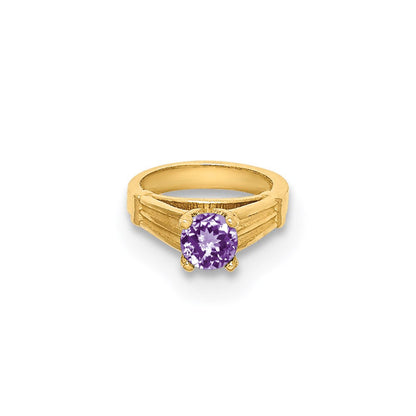 14K Gelbgold 14K 3d Ring mit Licht Lila Zirkonia Charm