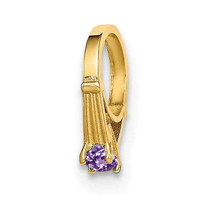 14K Gelbgold 14K 3d Ring mit Licht Lila Zirkonia Charm