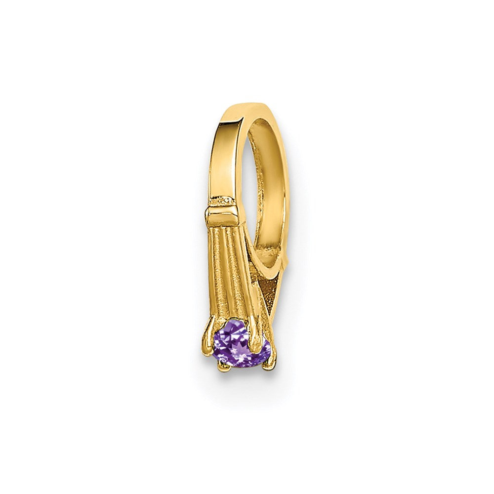 14K Gelbgold 14K 3d Ring mit Licht Lila Zirkonia Charm