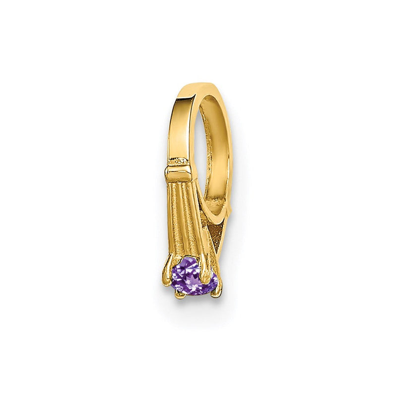 14K Gelbgold 14K 3d Ring mit Licht Lila Zirkonia Charm