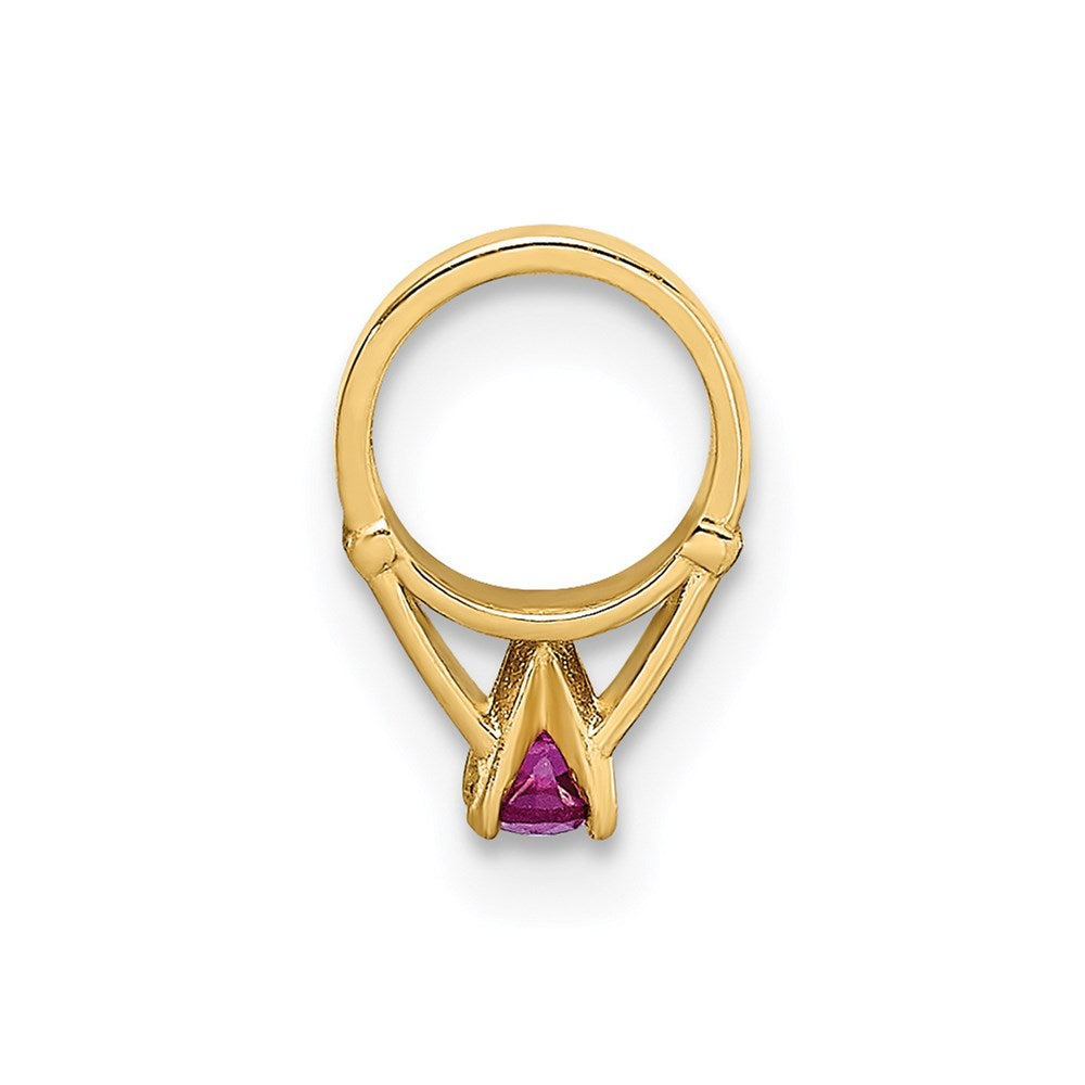 14K Gelbgold 14K 3d Ring mit Dunkel Rosa Zirkonia Charm
