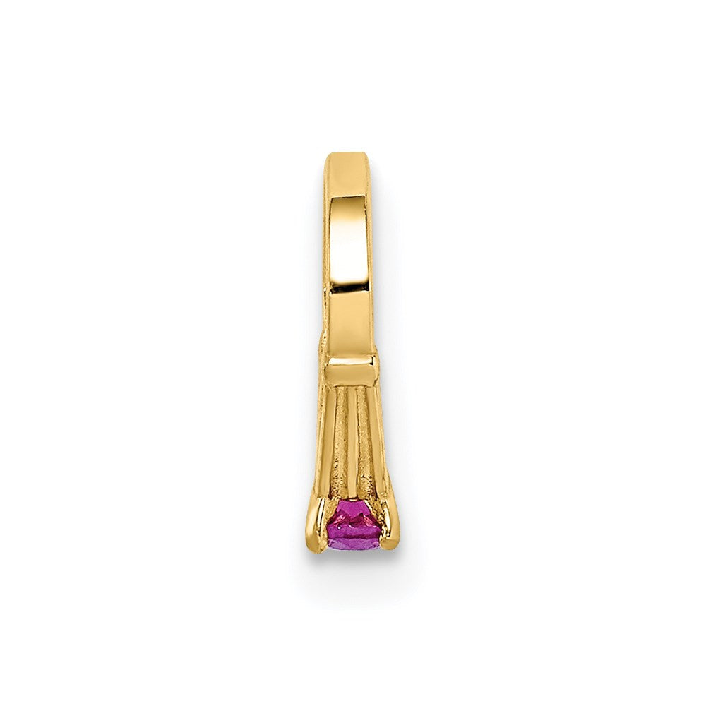 14K Gelbgold 14K 3d Ring mit Dunkel Rosa Zirkonia Charm