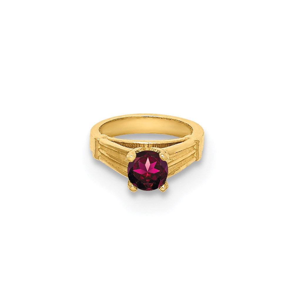 14K Gelbgold 14K 3d Ring mit Dunkel Rosa Zirkonia Charm