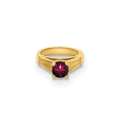 14K Gelbgold 14K 3d Ring mit Dunkel Rosa Zirkonia Charm