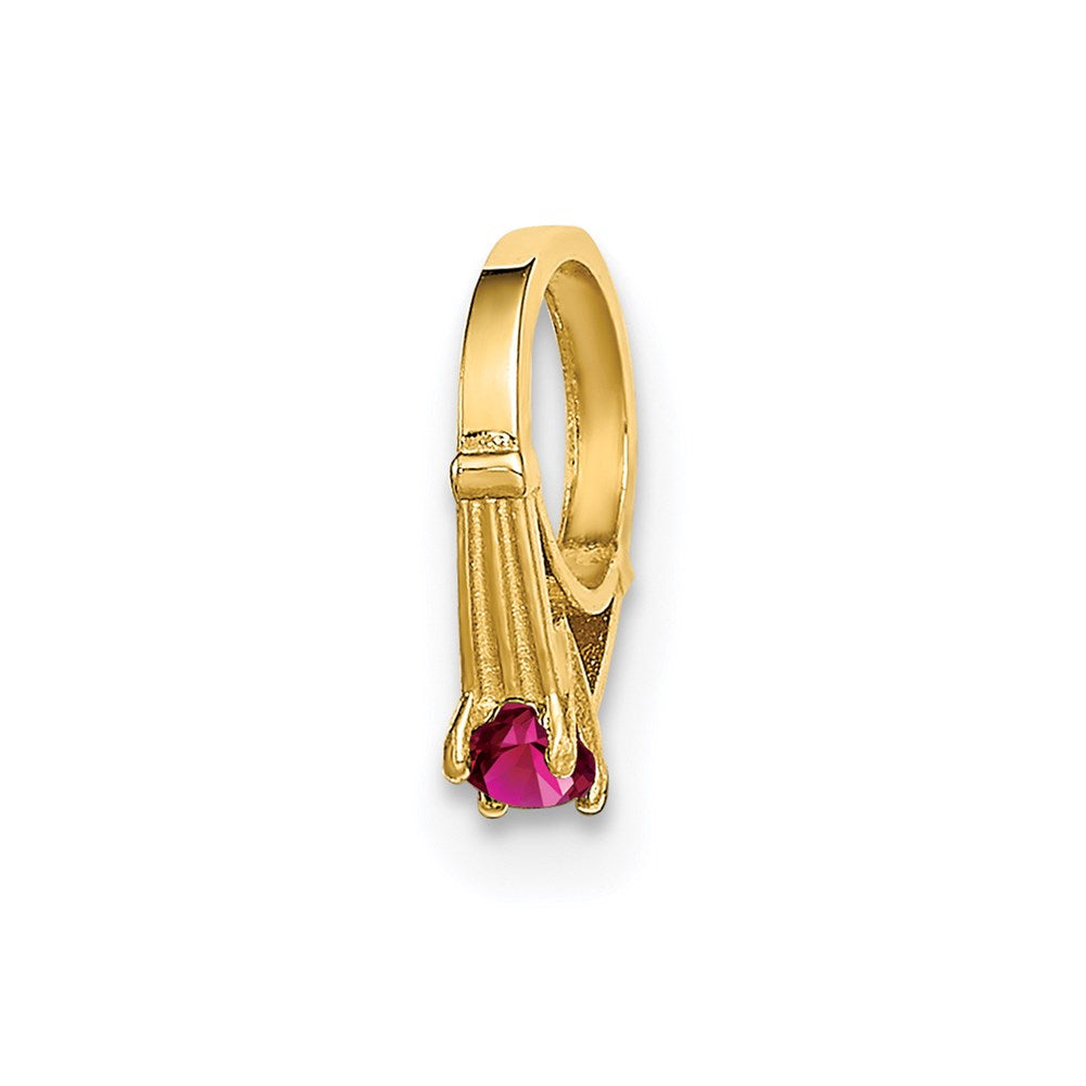 14K Gelbgold 14K 3d Ring mit Dunkel Rosa Zirkonia Charm