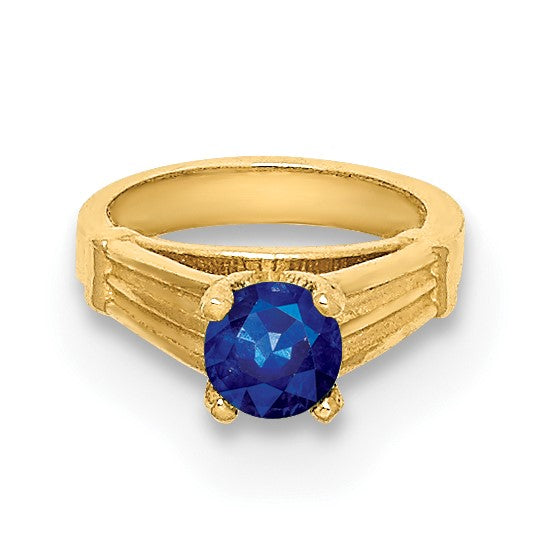 14K Gelbgold 14K 3d Ring mit Dunkel Blau Glas Stein Charm
