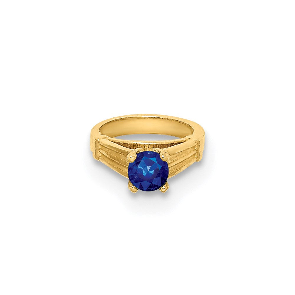 14K Gelbgold 14K 3d Ring mit Dunkel Blau Glas Stein Charm