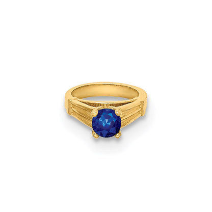 14K Gelbgold 14K 3d Ring mit Dunkel Blau Glas Stein Charm