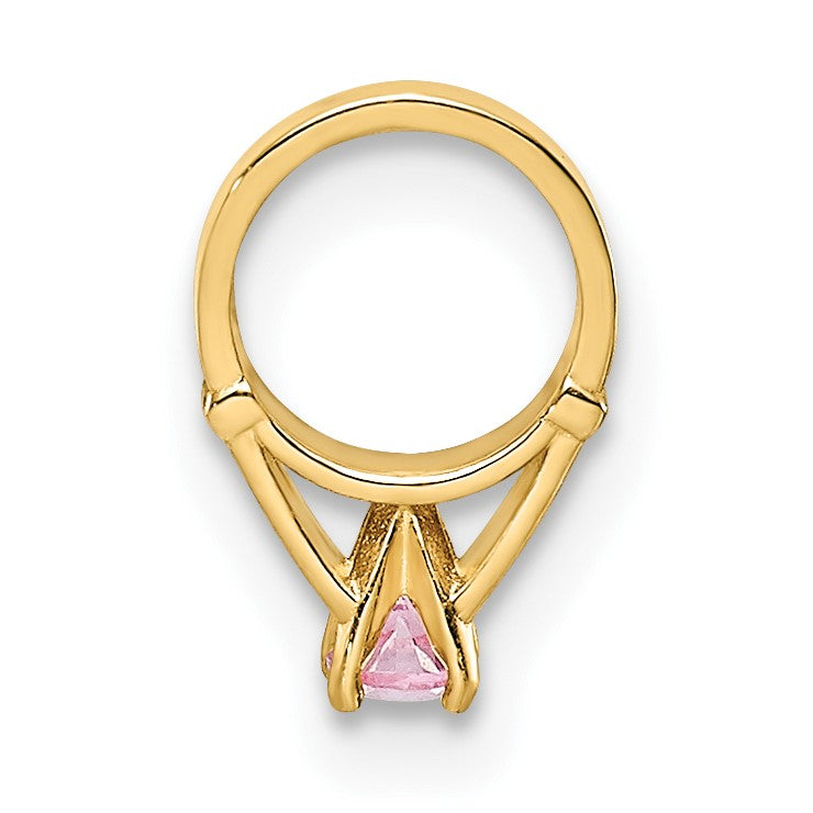 14K Gelbgold 14K 3d Ring mit Licht Rosa Zirkonia Charm