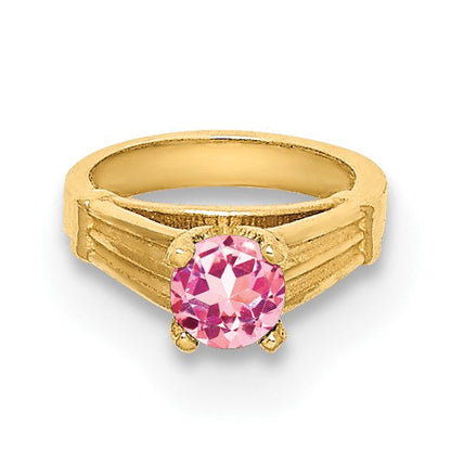 14K Gelbgold 14K 3d Ring mit Licht Rosa Zirkonia Charm