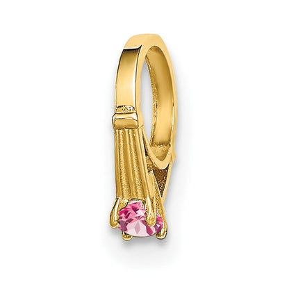 14K Gelbgold 14K 3d Ring mit Licht Rosa Zirkonia Charm