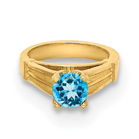 14K Gelbgold 14K 3d Ring mit Aqua Zirkonia Charm