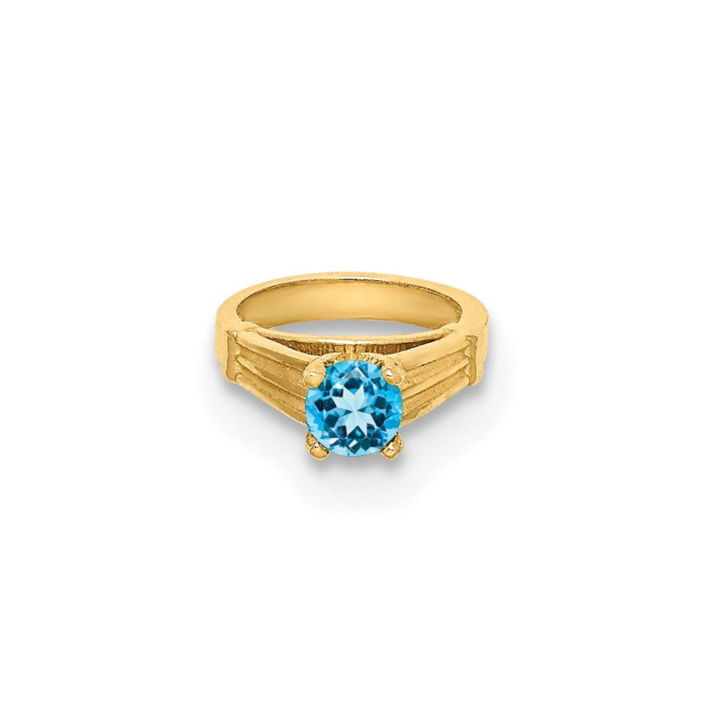 14K Gelbgold 14K 3d Ring mit Aqua Zirkonia Charm