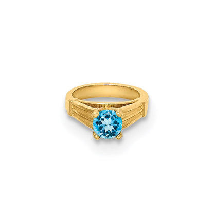 14K Gelbgold 14K 3d Ring mit Aqua Zirkonia Charm